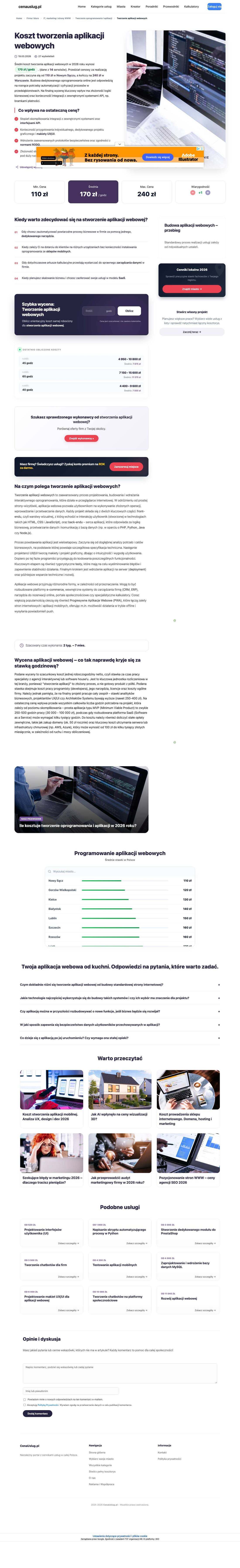 Agregator stawek za tworzenie aplikacji webowych w Polsce, dane z 14 serwisów